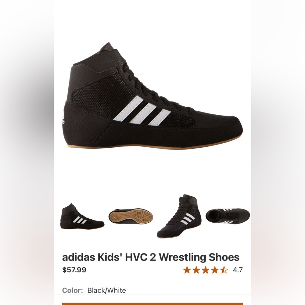 adidas Kids' Black/White HVC 2 Wrestling Shoes